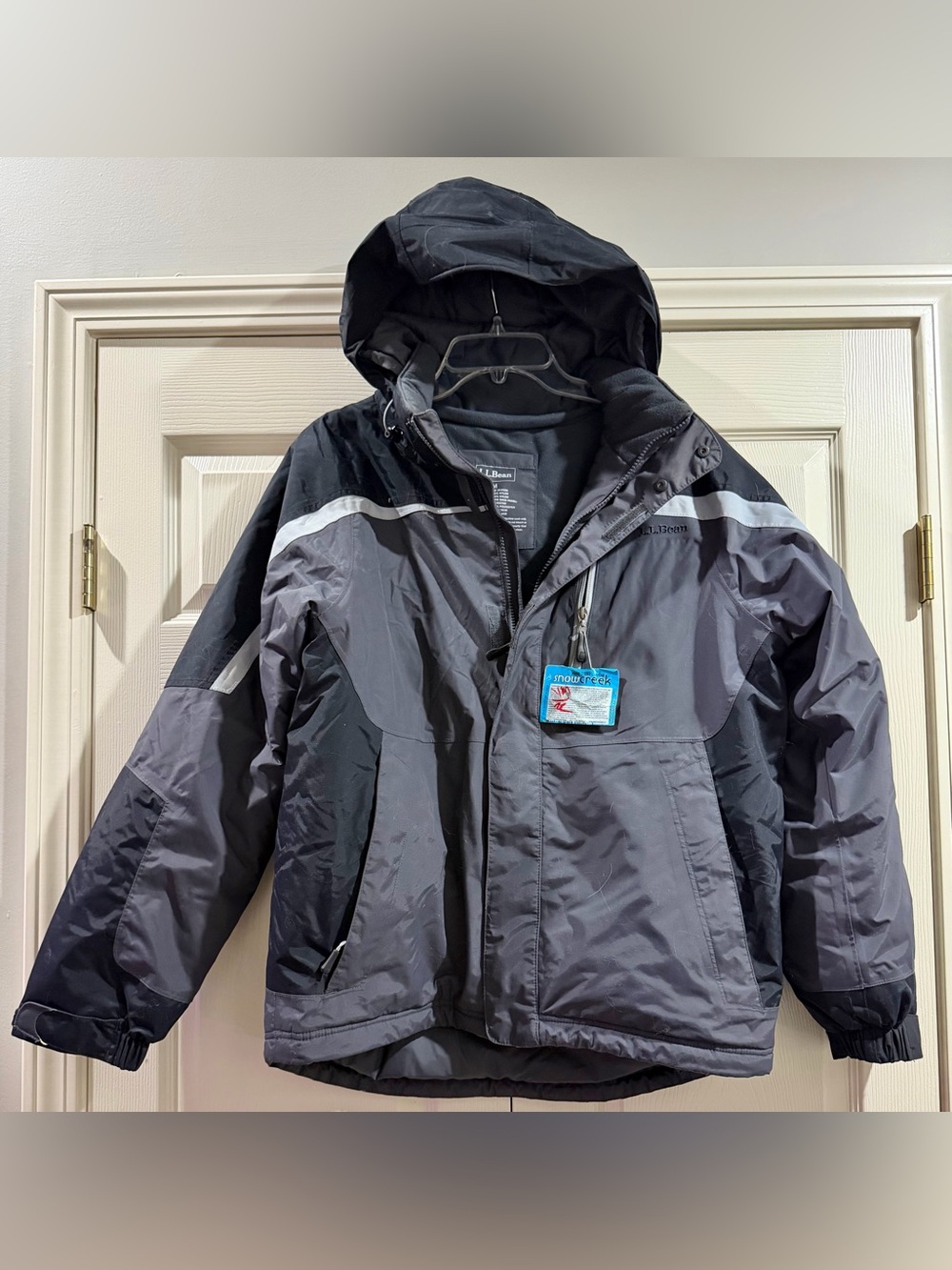 2012 LL Bean Mens Ski Jacket Grey Hooded Winter Parka Insulated M